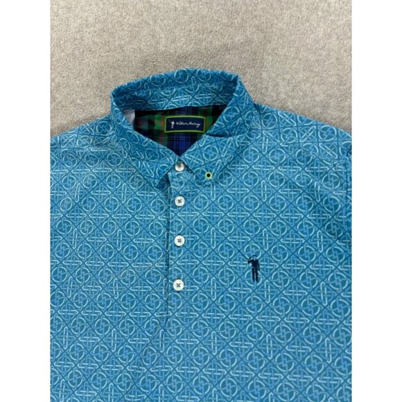 William Murray Geometric Design Short Sleeve Golf Polo Shirt (Men's Medium) Blue - Picture 2 of 11
